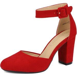 Dream Pairs Women Red Suede Faux Suede Block High Heel Closed Toe Sandal